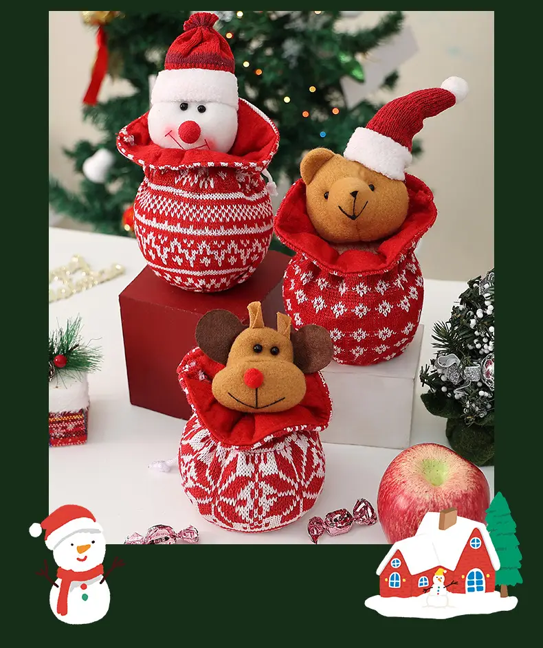 Knitted Christmas Candy Bag with Cartoon Bear Doll — feature 3