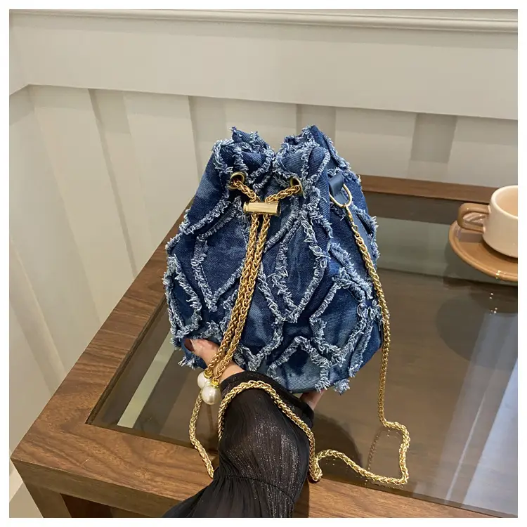 Black Drawstring Fringed Bucket Bag for Women — feature 14