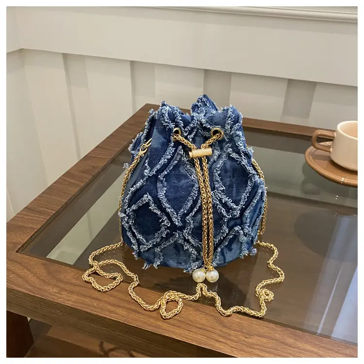Black Drawstring Fringed Bucket Bag for Women — feature 15