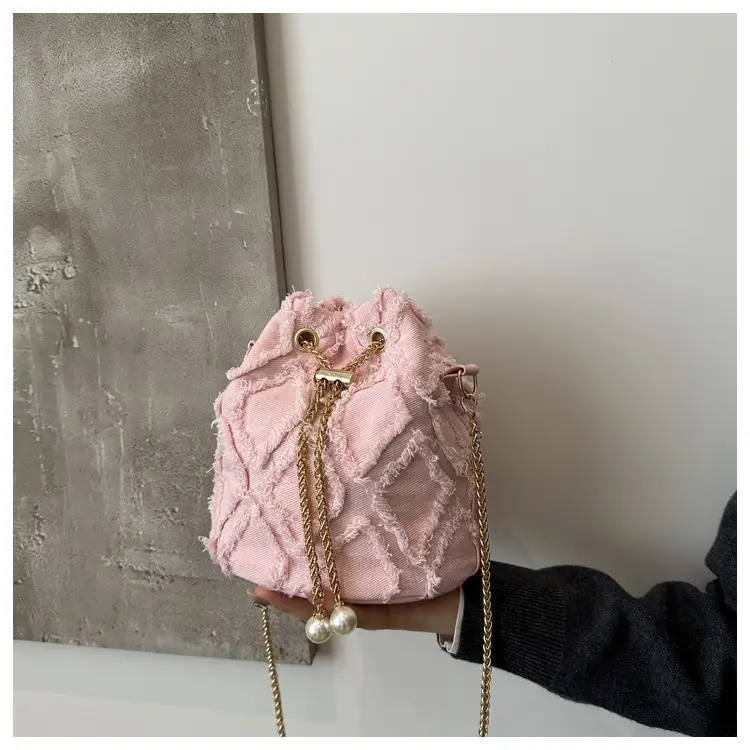Black Drawstring Fringed Bucket Bag for Women — feature 28