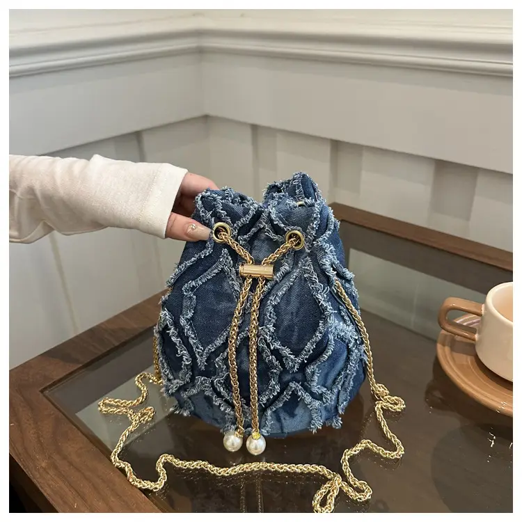Black Drawstring Fringed Bucket Bag for Women — feature 35