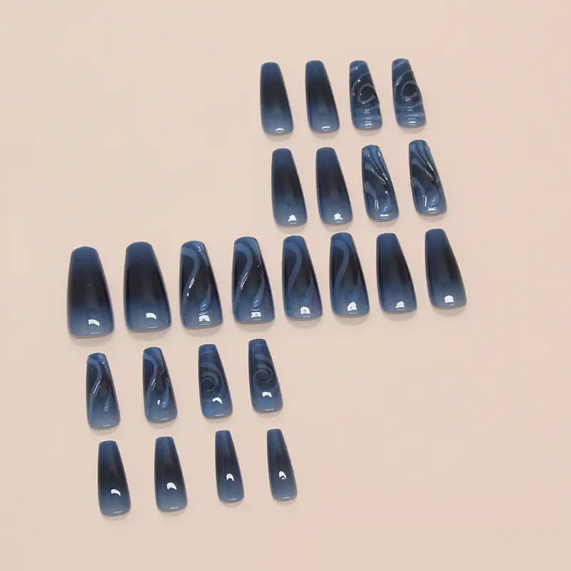 24 Pcs Fake Nail Dark Blue Wear