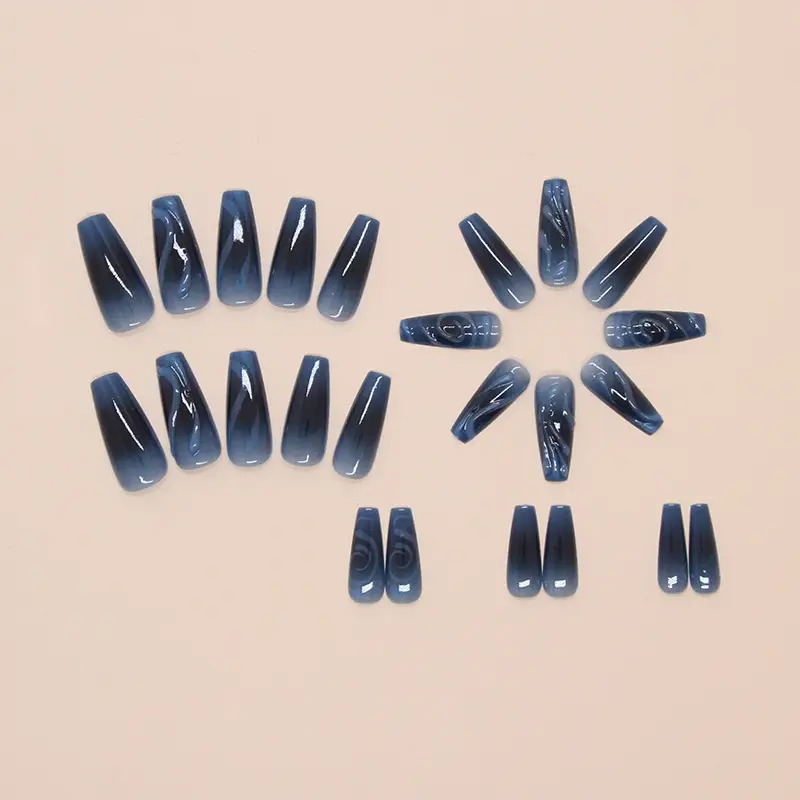 24 Pcs Fake Nail Dark Blue Wear