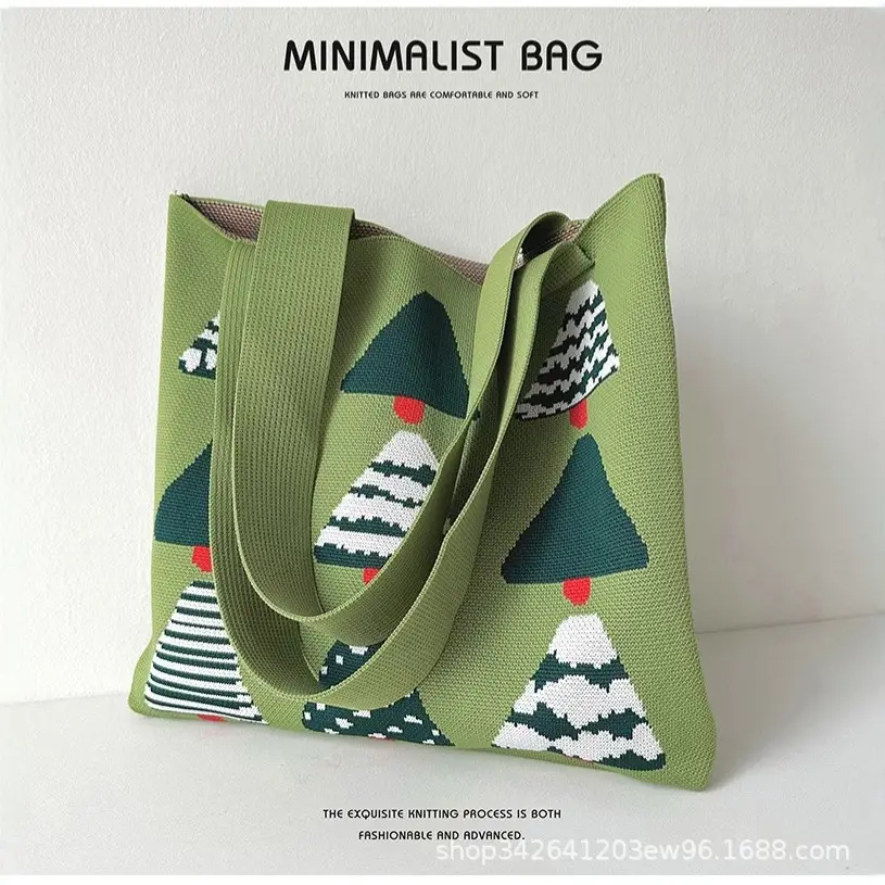 Christmas Knitted Shoulder Bag for Women Red - Image 4