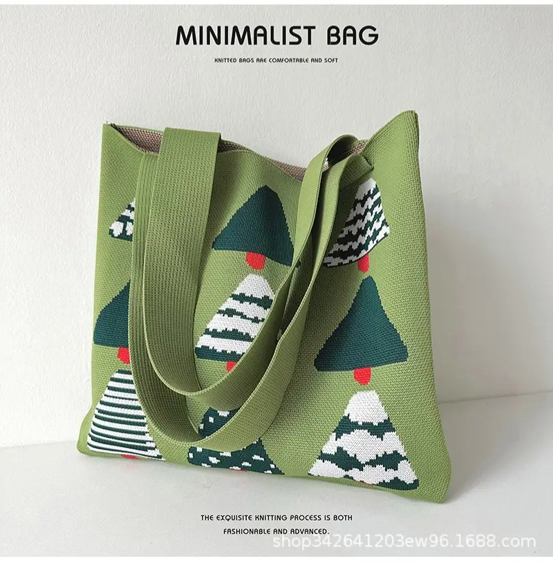 Christmas Knitted Shoulder Bag for Women Red - Image 2
