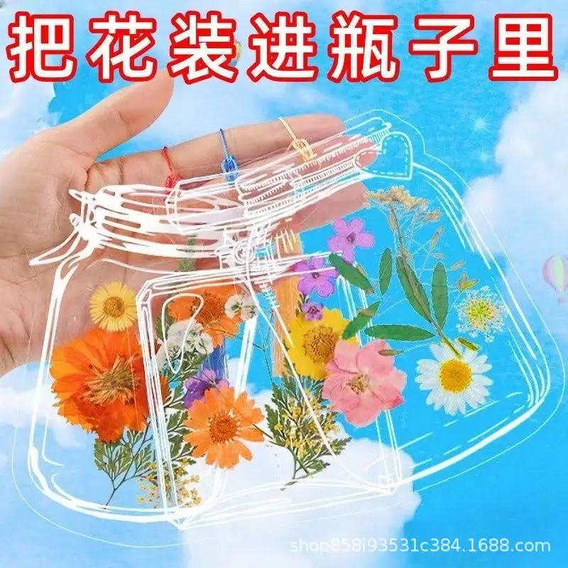 Dried flower bookmark embossed plastic film diy material bag sticker glass bottle flower bookmark collection book kindergarten