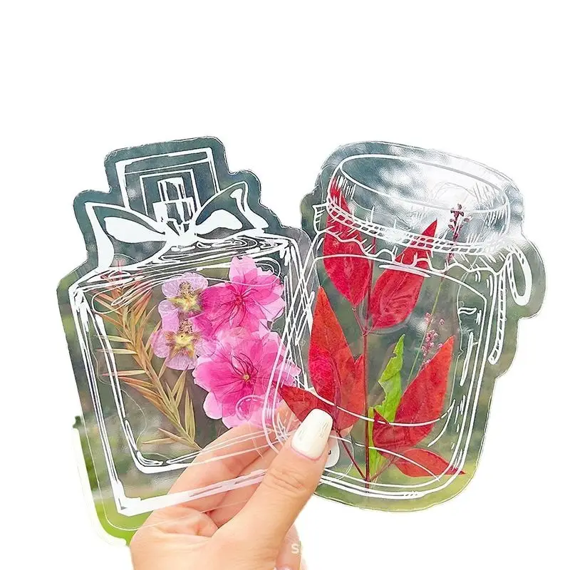 Dried flower bookmark embossed plastic film diy material bag sticker glass bottle flower bookmark collection book kindergarten