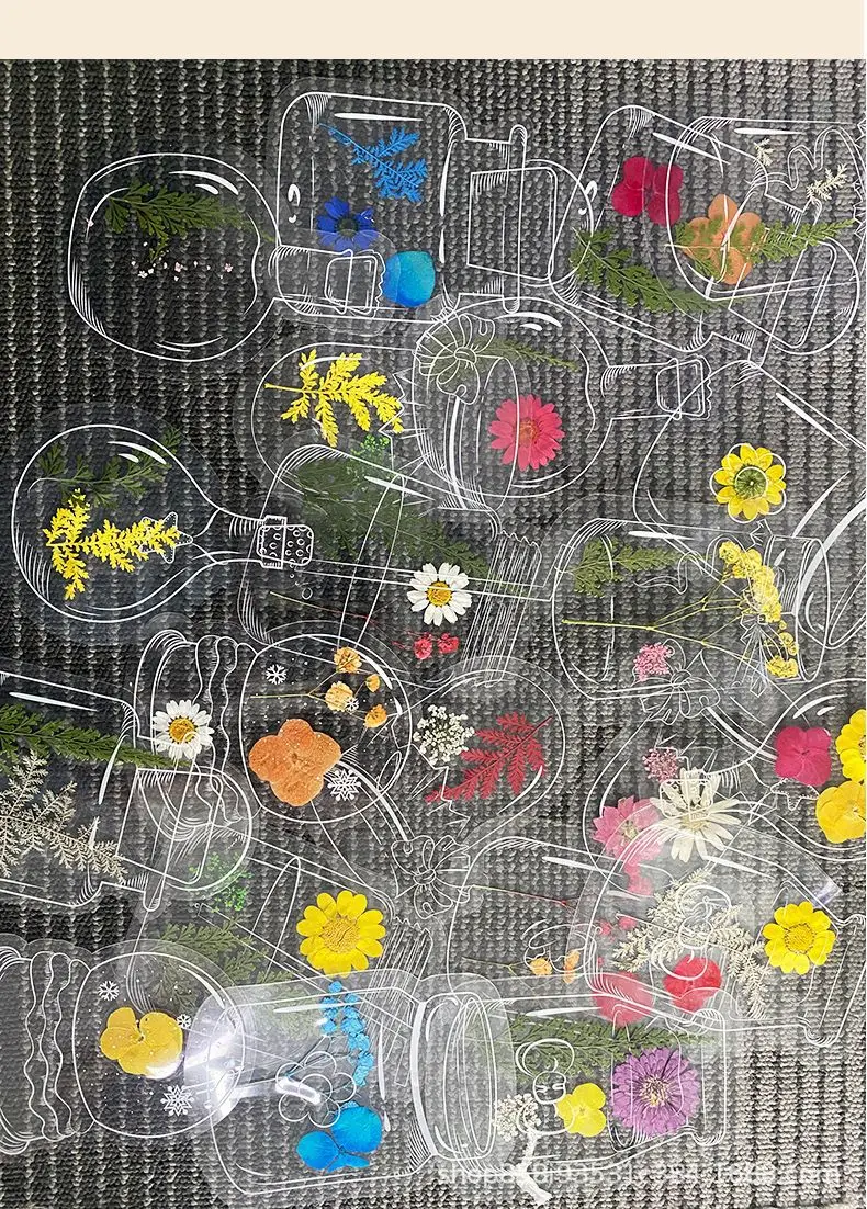 Dried flower bookmark embossed plastic film diy material bag sticker glass bottle flower bookmark collection book kindergarten — feature 5