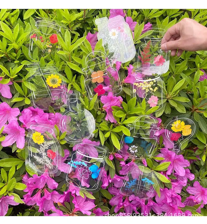 Dried flower bookmark embossed plastic film diy material bag sticker glass bottle flower bookmark collection book kindergarten — feature 7