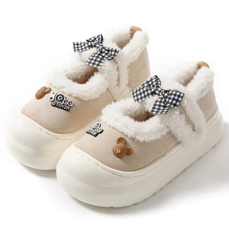 Bow cotton slippers women autumn and winter 2024 new cartoon warm thick bottom wool plush warm moon shoes women - Image 8