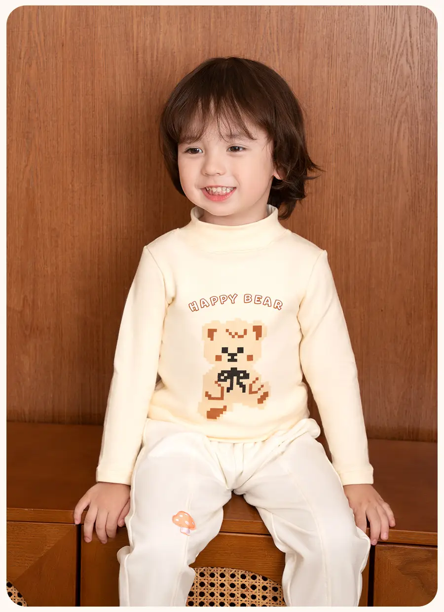 Children's Cartoon Base Sweatshirt Set Brown Cream Half Collar Cotton — feature 20