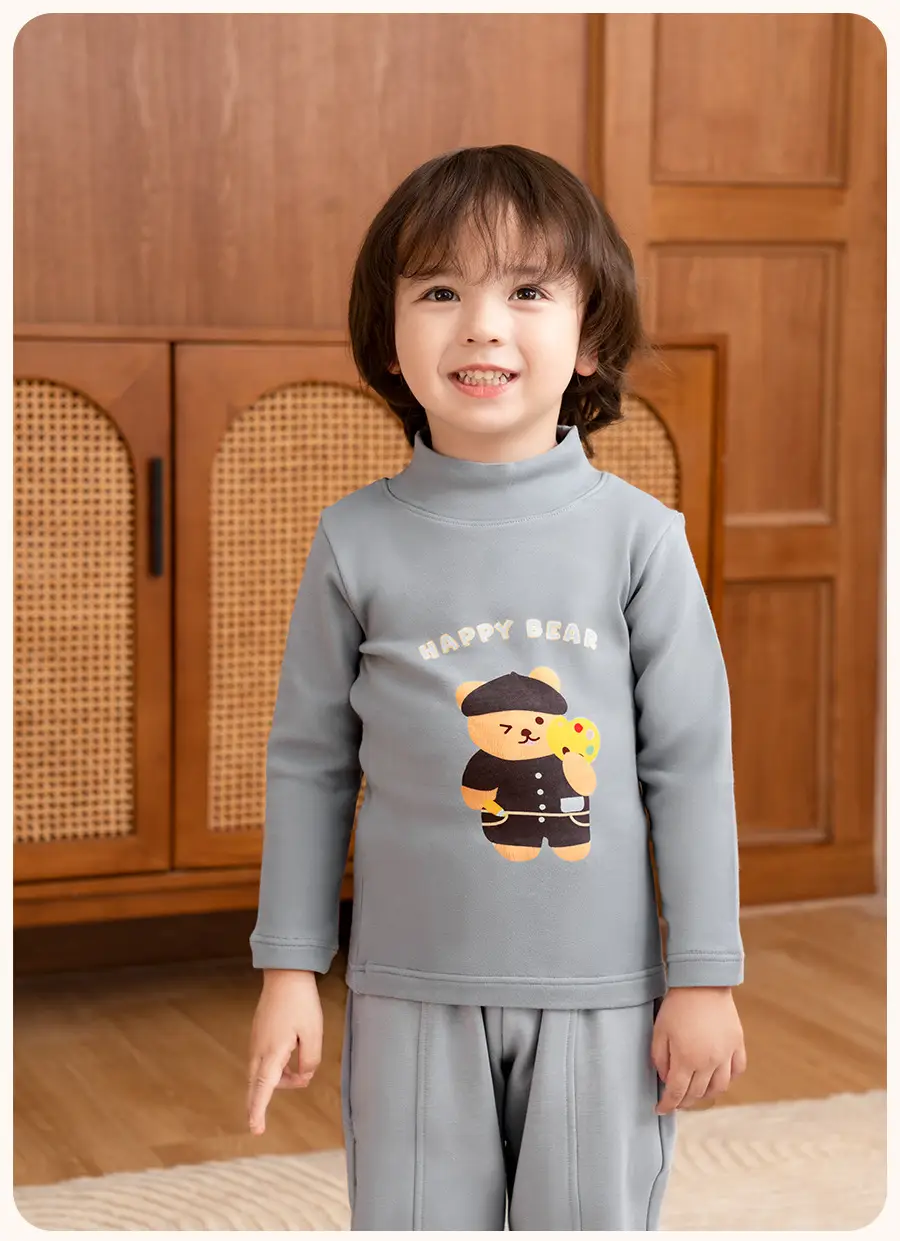 Children's Cartoon Base Sweatshirt Set Brown Cream Half Collar Cotton — feature 21