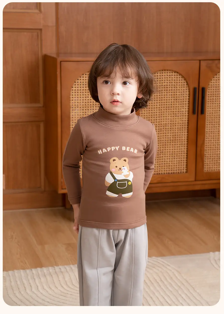 Children's Cartoon Base Sweatshirt Set Brown Cream Half Collar Cotton — feature 22