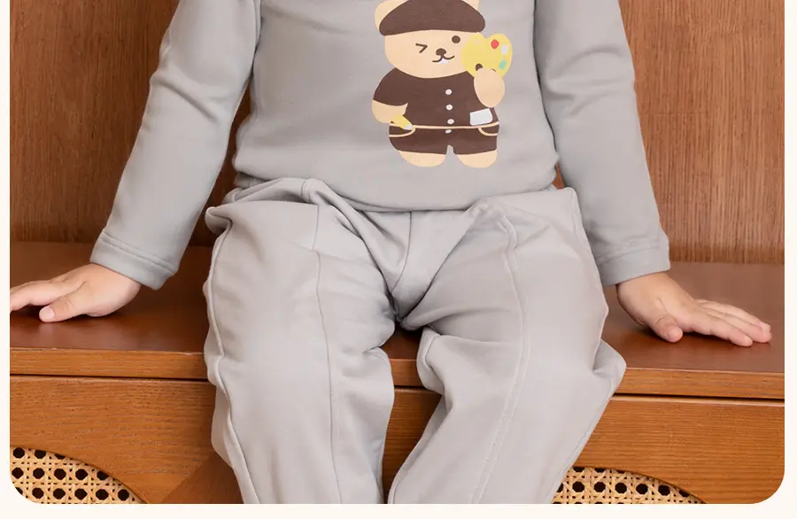 Children's Cartoon Base Sweatshirt Set Brown Cream Half Collar Cotton — feature 9