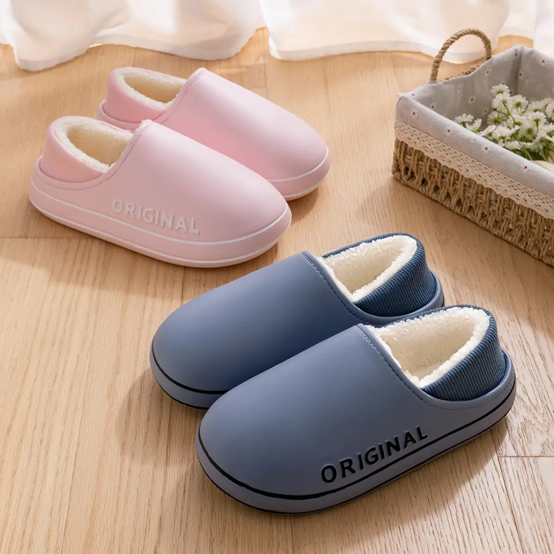 Waterproof Bag with Winter Cotton Slippers Men's Home 2024 New Warm Non-slip Couple Simple Outer Wearing Cotton Shoes Women - Image 12