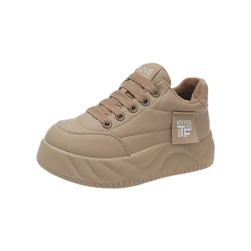 Women's Beige Fleece-Lined Flat Board Shoes Winter 2024