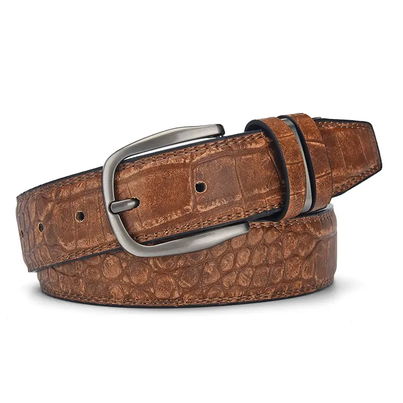 Men's Brown Croc Leather Belt with Silver Buckle - Image 5