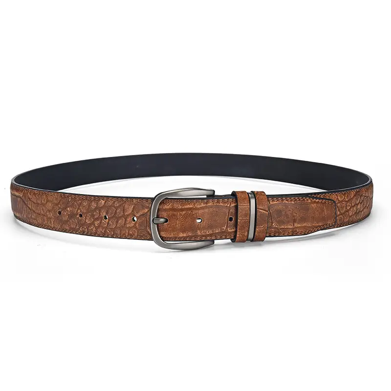 Men's Brown Croc Leather Belt with Silver Buckle - Image 6