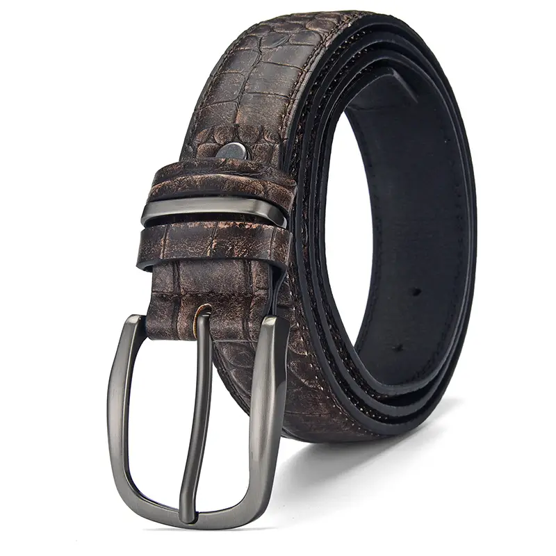 Men's Brown Croc Leather Belt with Silver Buckle - Image 7
