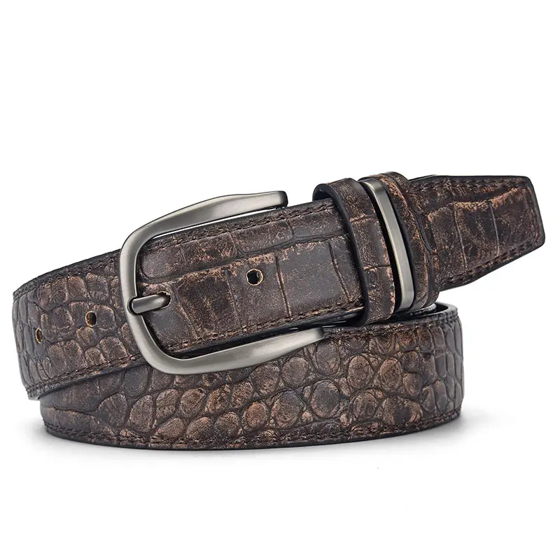 Men's Brown Croc Leather Belt with Silver Buckle - Image 8