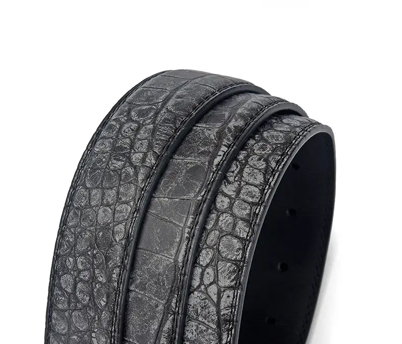 Men's Brown Croc Leather Belt with Silver Buckle — feature 10