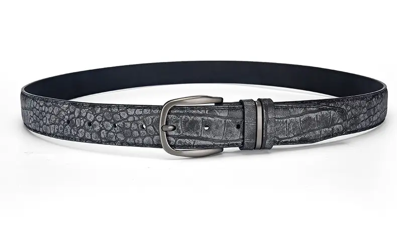 Men's Brown Croc Leather Belt with Silver Buckle — feature 2
