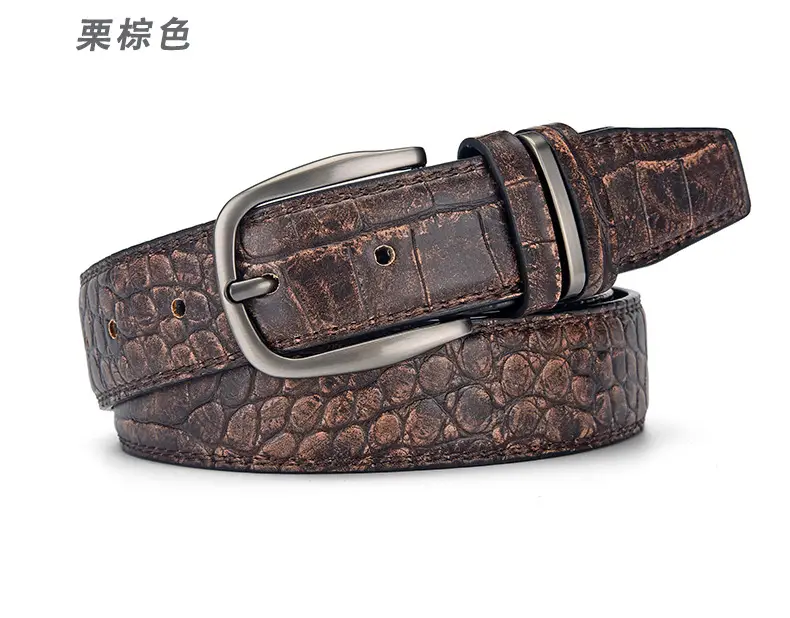 Men's Brown Croc Leather Belt with Silver Buckle — feature 3