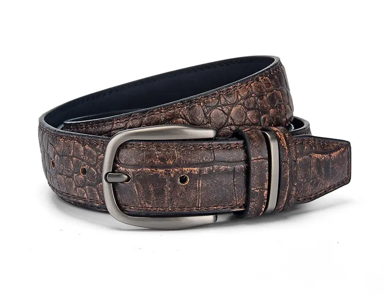 Men's Brown Croc Leather Belt with Silver Buckle — feature 4