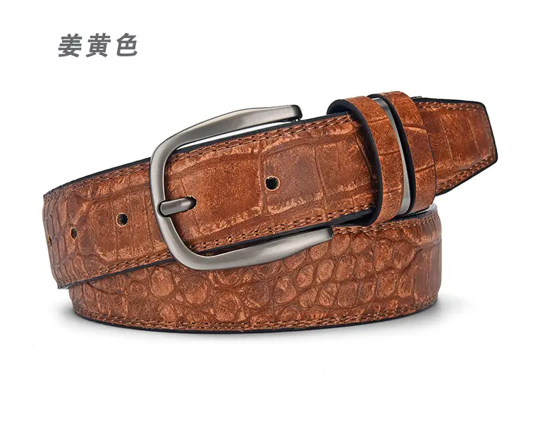 Men's Brown Croc Leather Belt with Silver Buckle — feature 5