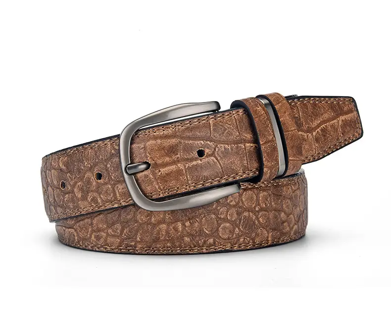 Men's Brown Croc Leather Belt with Silver Buckle — feature 7