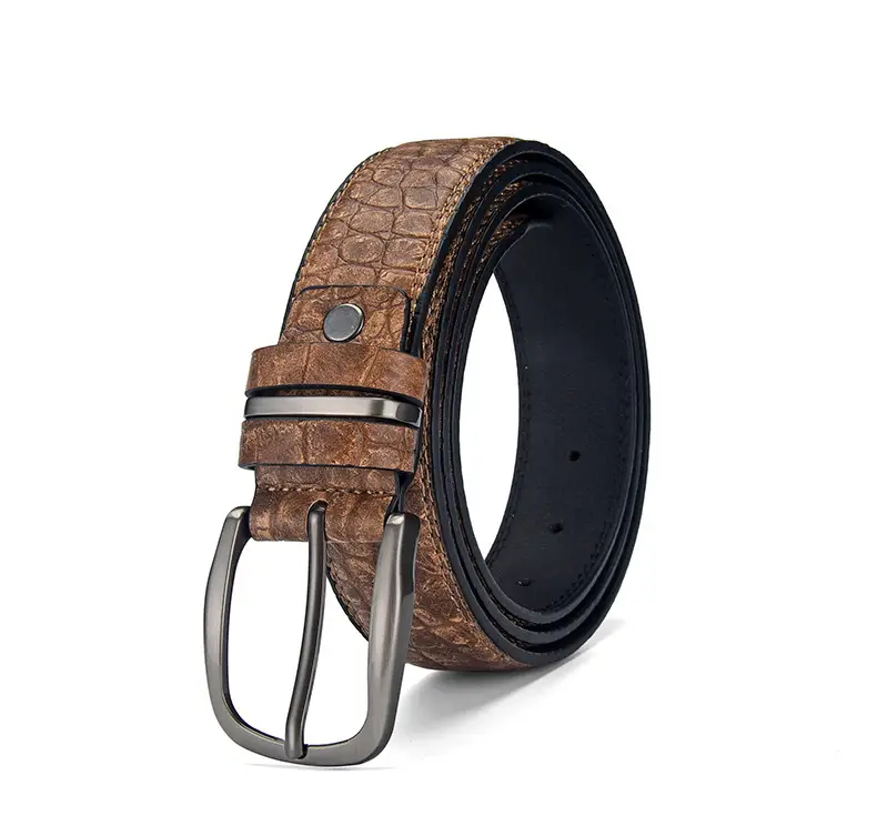 Men's Brown Croc Leather Belt with Silver Buckle — feature 8