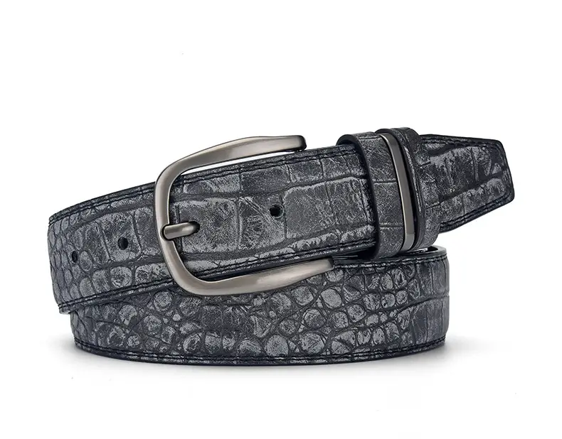 Men's Brown Croc Leather Belt with Silver Buckle — feature 9