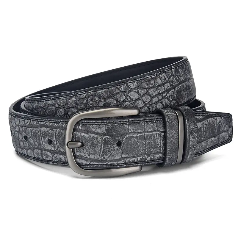 Men's Brown Croc Leather Belt with Silver Buckle - Image 3