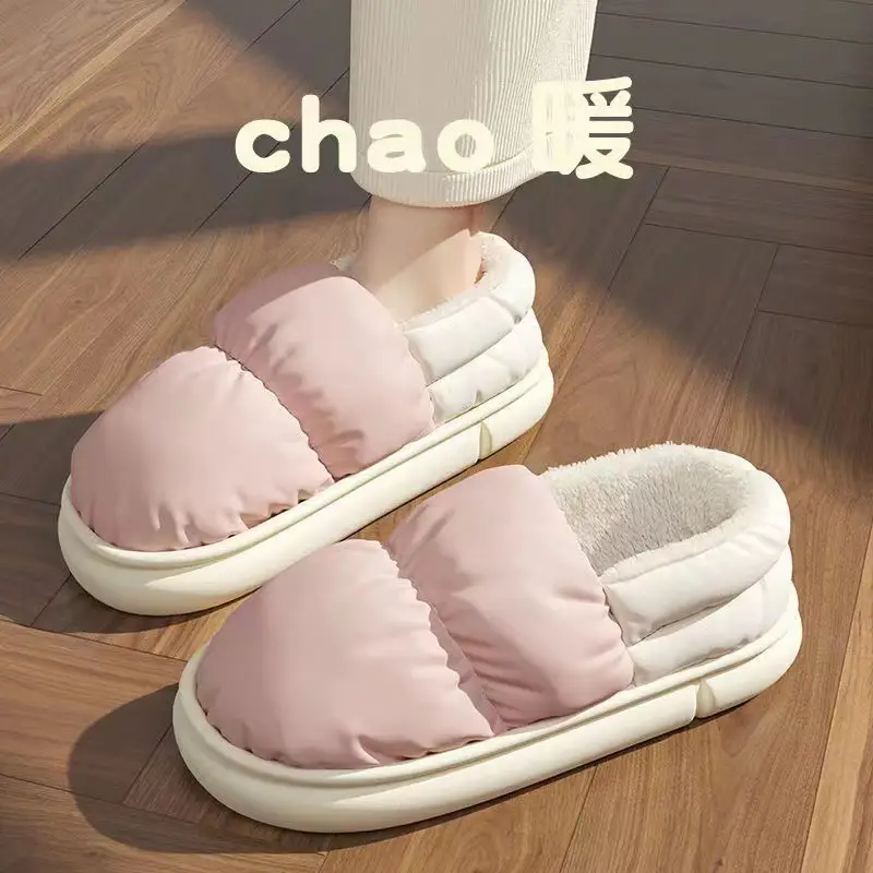 in stock Cotton Slippers Women's Winter Outer Wearing Soft Bottom Heel Warm fleece-lined Moon Shoes Indoor Home Waterproof Cotton Shoes for Men - Image 12