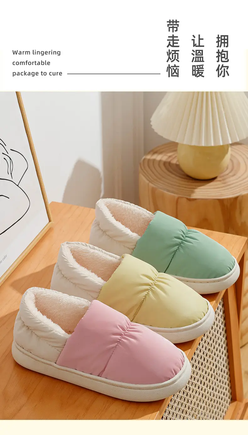 in stock Cotton Slippers Women's Winter Outer Wearing Soft Bottom Heel Warm fleece-lined Moon Shoes Indoor Home Waterproof Cotton Shoes for Men — feature 15