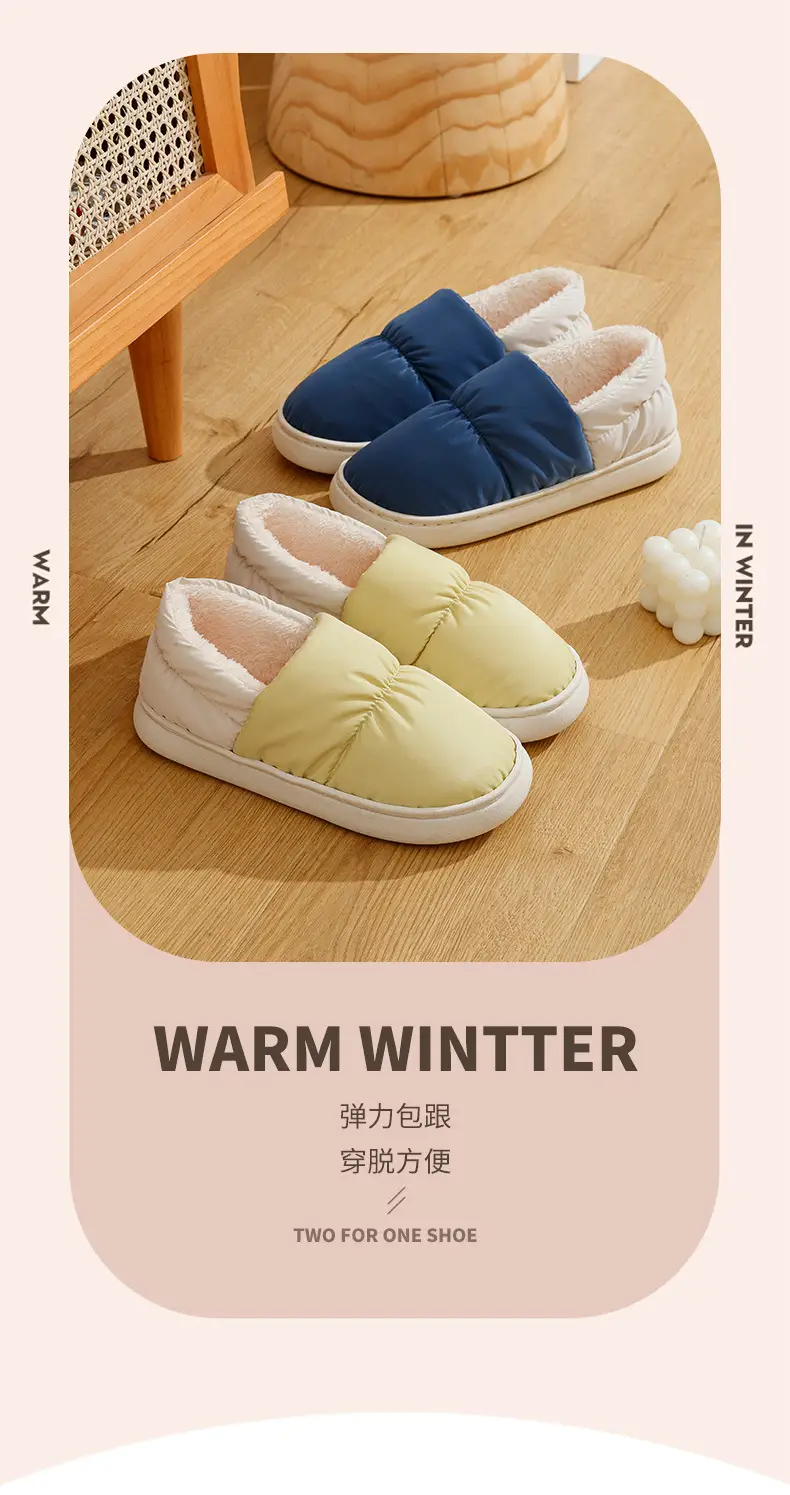 in stock Cotton Slippers Women's Winter Outer Wearing Soft Bottom Heel Warm fleece-lined Moon Shoes Indoor Home Waterproof Cotton Shoes for Men — feature 8