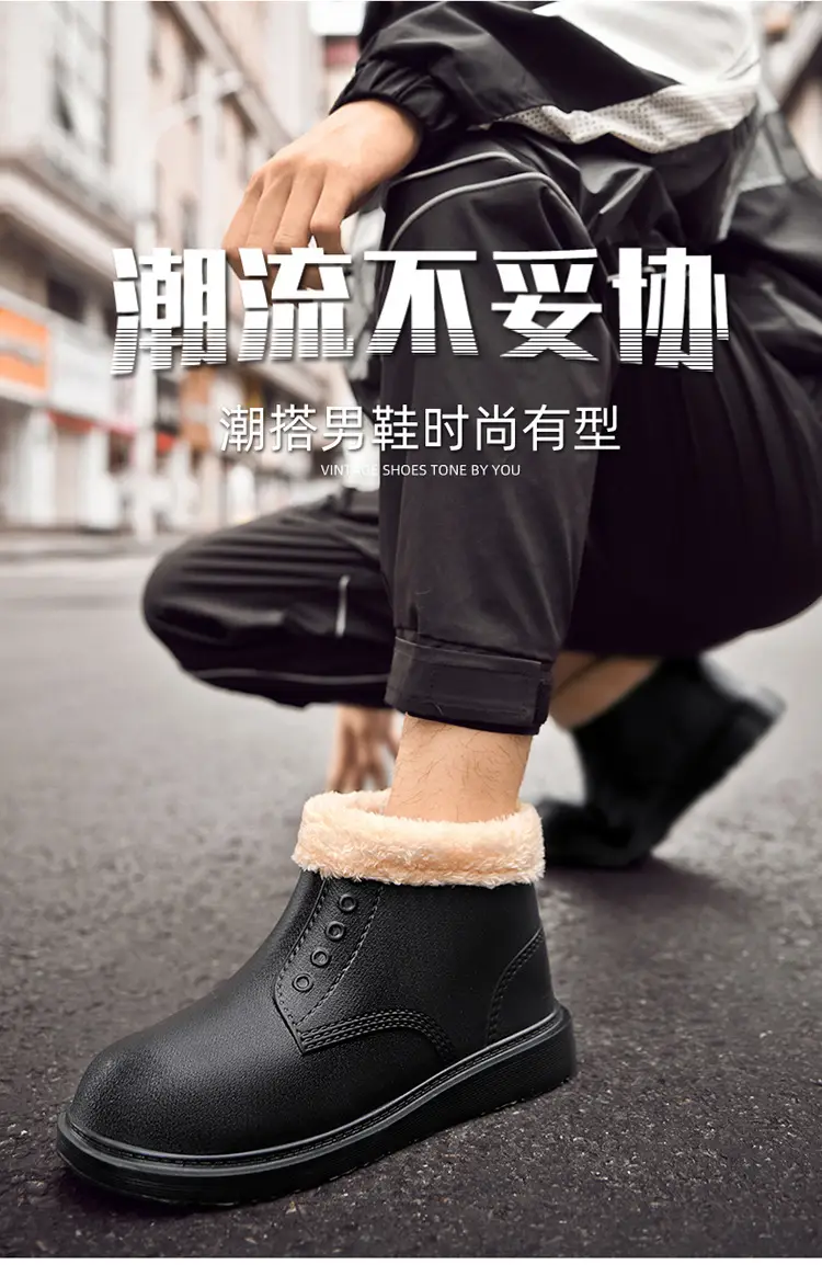 plus size Cotton Shoes Men's Winter High-top fleece-lined Warm Cold-proof Snow Boots Outfit Waterproof Light Cotton Shoes Bread Boots — feature 23