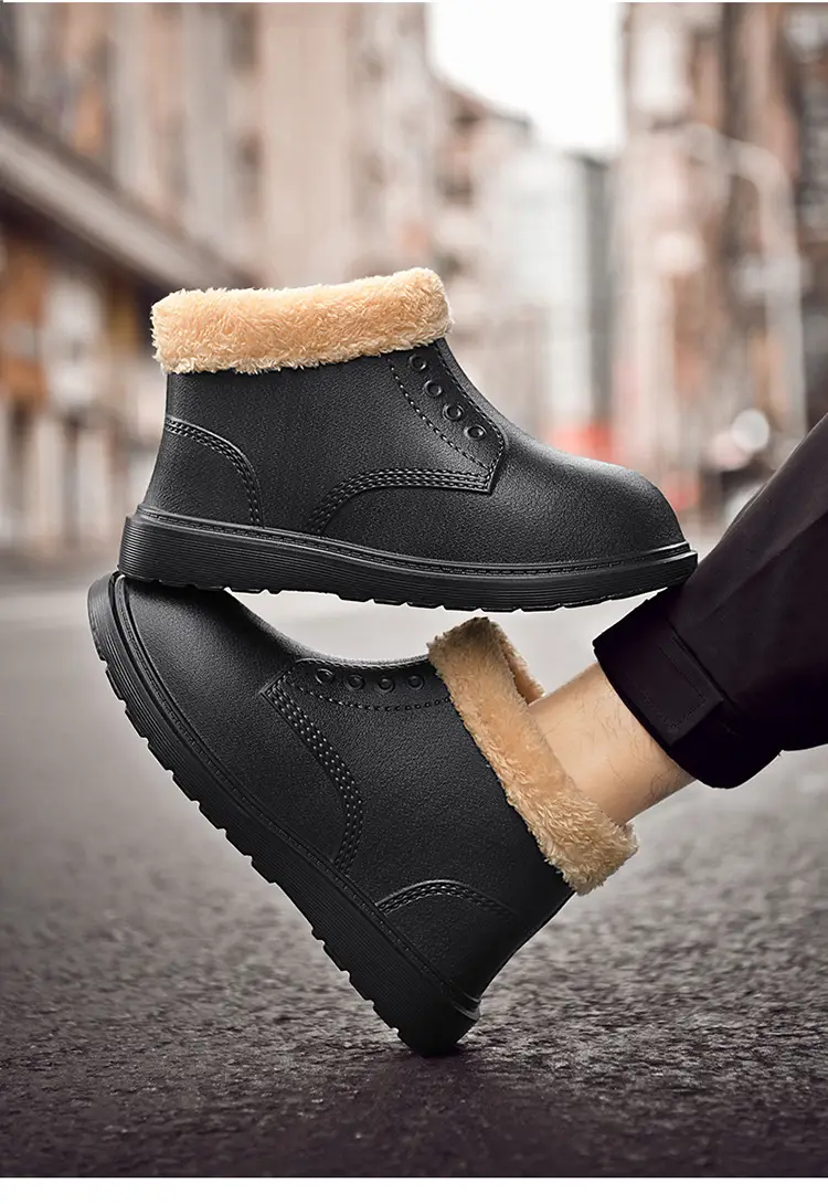 plus size Cotton Shoes Men's Winter High-top fleece-lined Warm Cold-proof Snow Boots Outfit Waterproof Light Cotton Shoes Bread Boots — feature 25