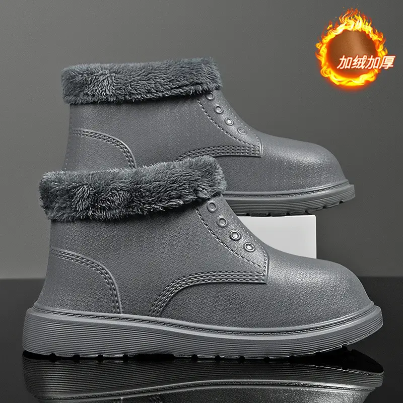plus size Cotton Shoes Men's Winter High-top fleece-lined Warm Cold-proof Snow Boots Outfit Waterproof Light Cotton Shoes Bread Boots - Image 3