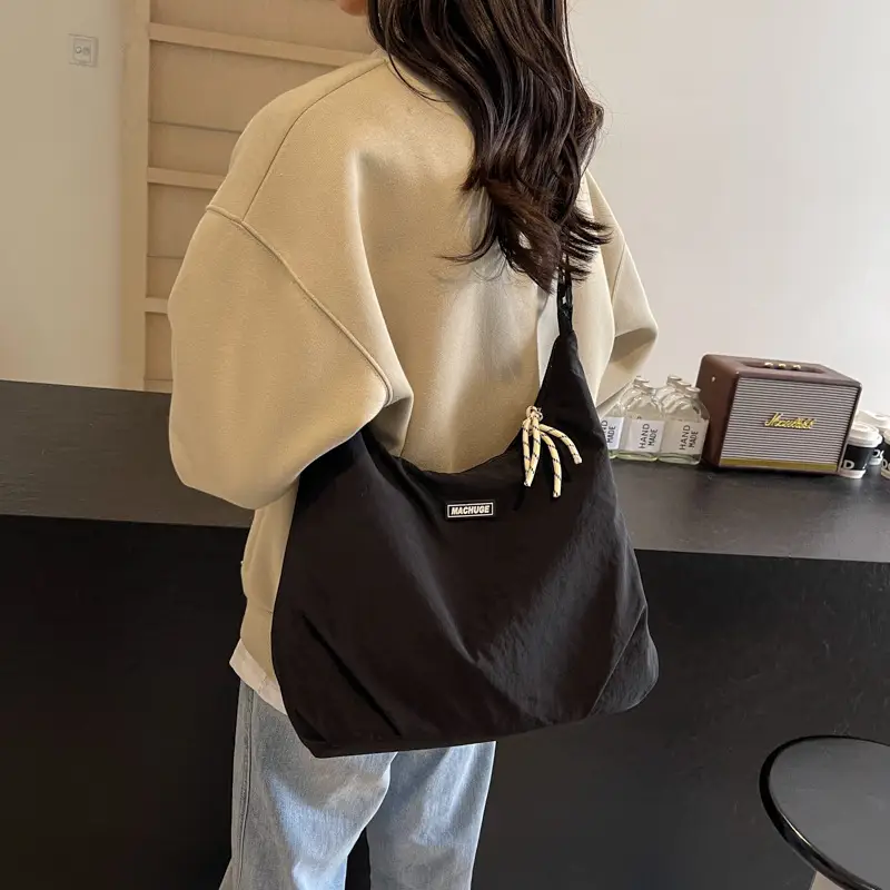 Women's Black Nylon Shoulder Tote Bag Water Repellent Large Capacity - Image 6