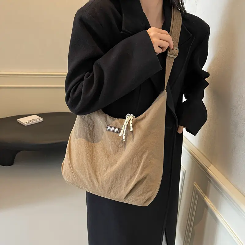 Women's Black Nylon Shoulder Tote Bag Water Repellent Large Capacity - Image 7