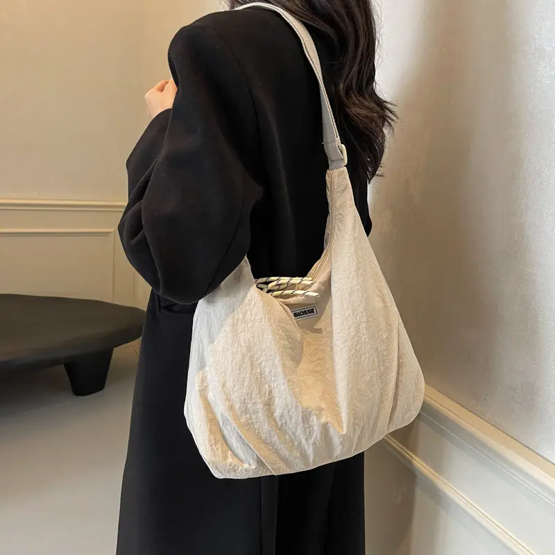 Women's Black Nylon Shoulder Tote Bag Water Repellent Large Capacity - Image 8