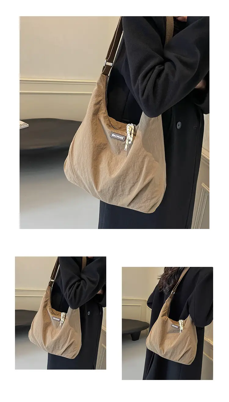 Women's Black Nylon Shoulder Tote Bag Water Repellent Large Capacity — feature 10