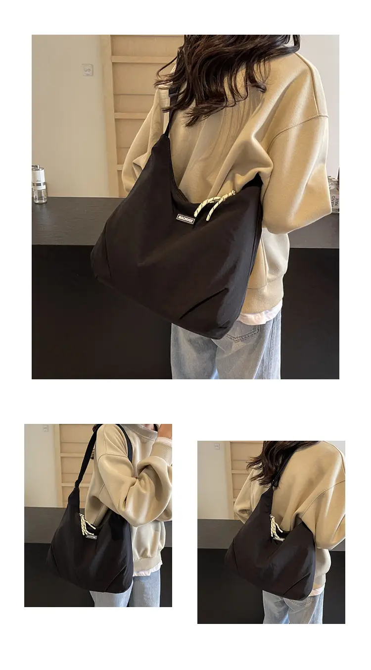 Women's Black Nylon Shoulder Tote Bag Water Repellent Large Capacity — feature 12