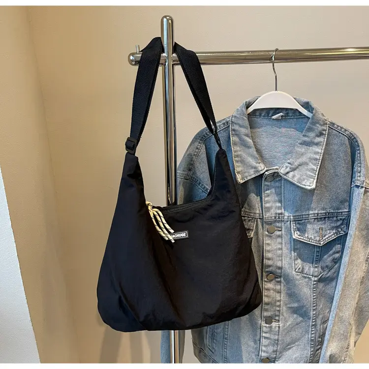 Women's Black Nylon Shoulder Tote Bag Water Repellent Large Capacity — feature 18