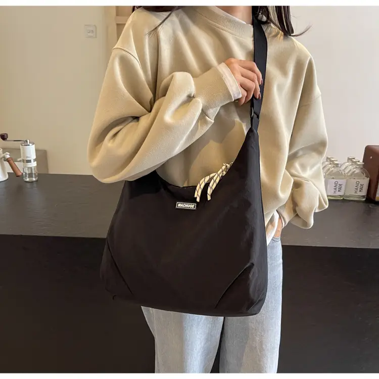 Women's Black Nylon Shoulder Tote Bag Water Repellent Large Capacity — feature 24