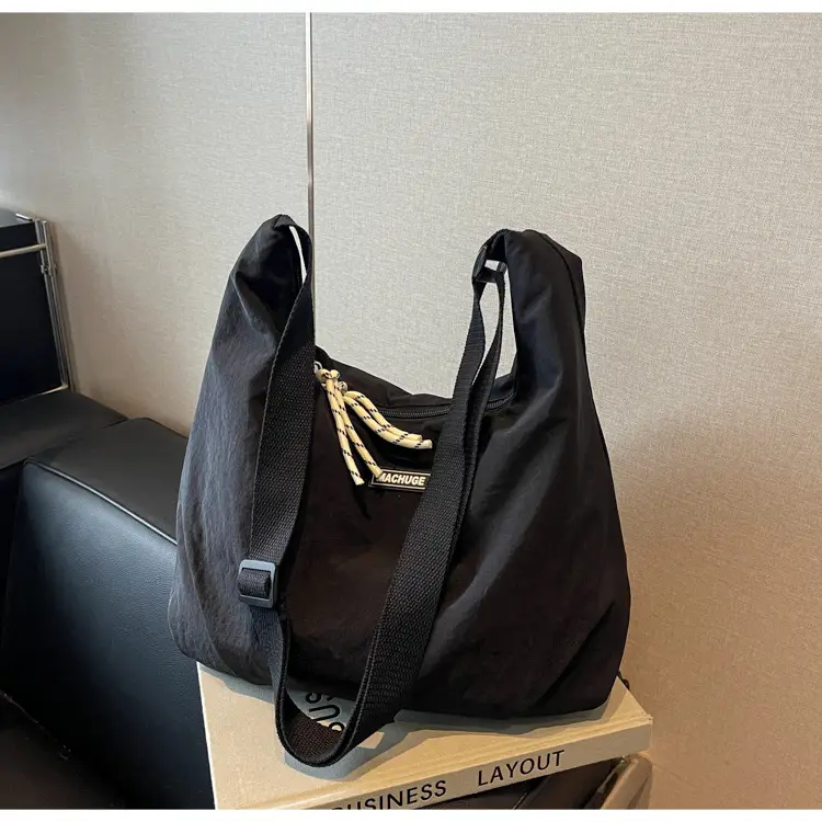 Women's Black Nylon Shoulder Tote Bag Water Repellent Large Capacity — feature 29