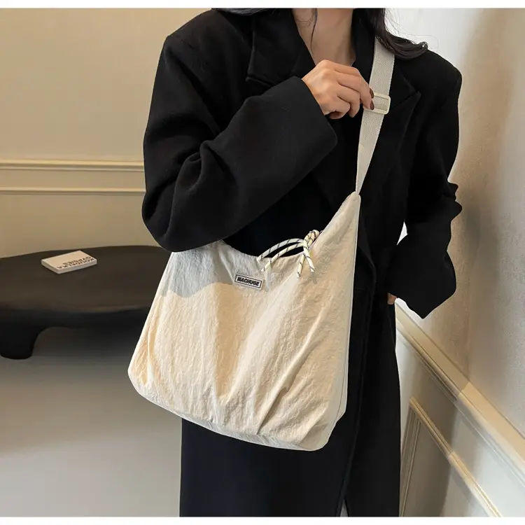 Women's Black Nylon Shoulder Tote Bag Water Repellent Large Capacity — feature 30