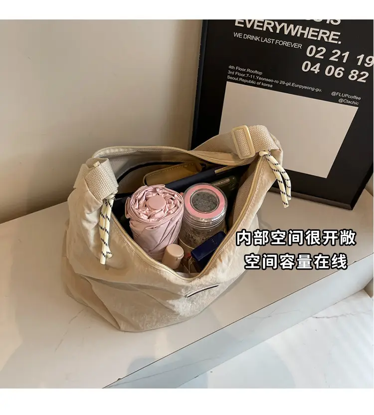 Women's Black Nylon Shoulder Tote Bag Water Repellent Large Capacity — feature 7