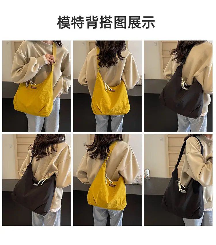 Women's Black Nylon Shoulder Tote Bag Water Repellent Large Capacity — feature 8